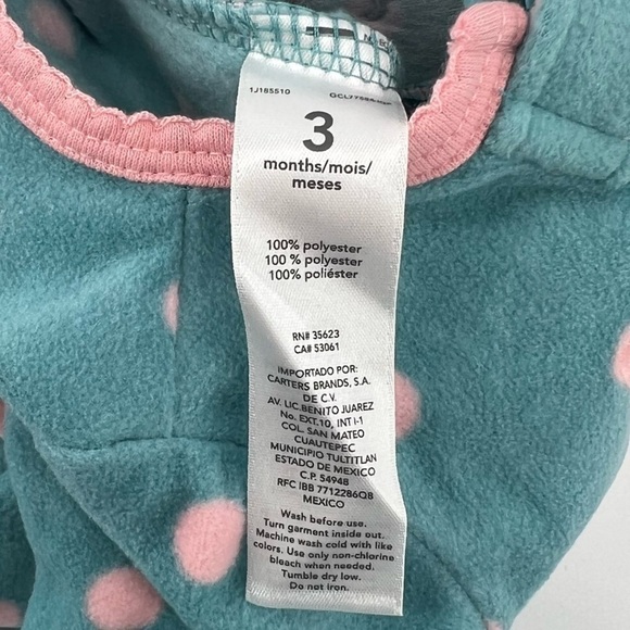 NWT Carter's Baby Teal Pink Polka Dot Fox Snug Fit Footed Pajamas Size 3M - Picture 5 of 5